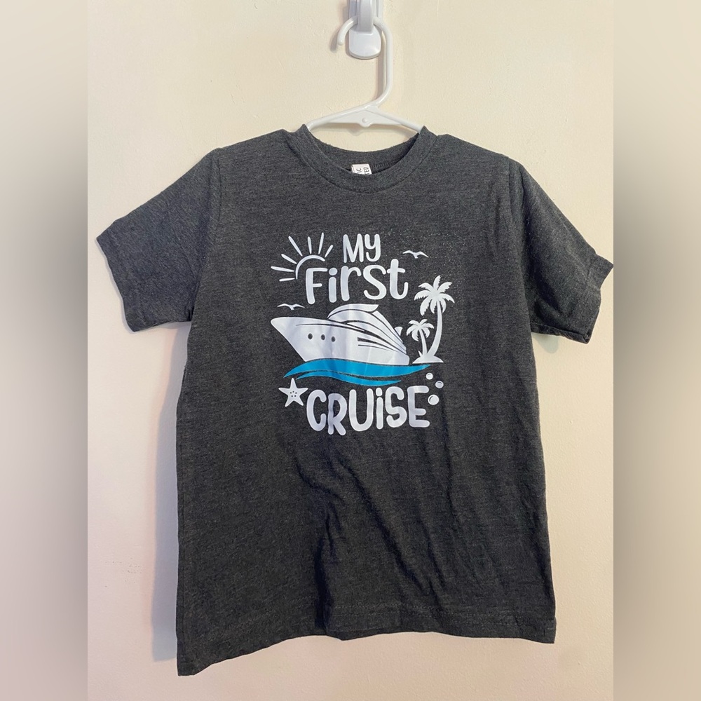 Kids "My first cruise" Tee shirt 5 / 6 gray, ship vacation beach rustic united